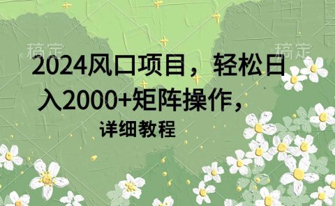 2024风口项目,轻松日入2000+矩阵操作,详细教程