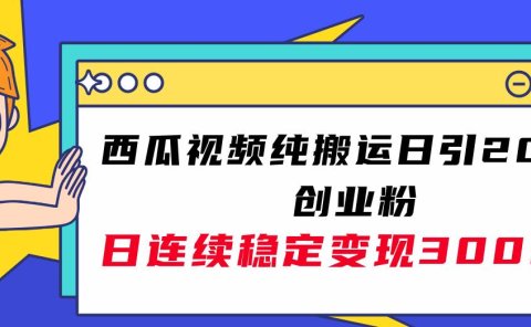 西瓜视频纯搬运日引200+创业粉，日连续变现3000+实操教程！
