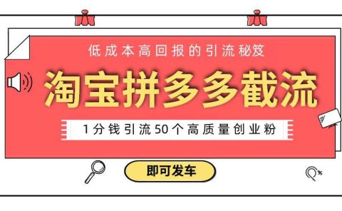 淘宝拼多多电商平台截流创业粉 只需要花上1分钱，长尾流量至少给你引流50粉