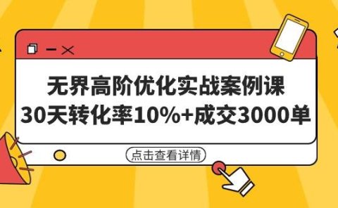 无界高阶优化实战案例课,30天转化率10%+成交3000单(8节课)