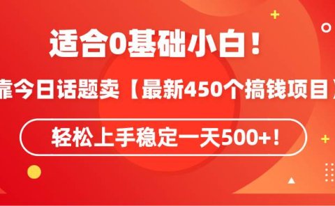 适合0基础小白!靠今日话题卖【最新450个搞钱方法】轻松上手稳定一天500+!