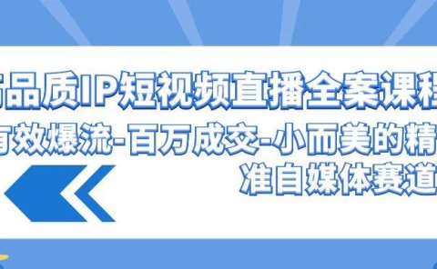 高品质 IP短视频直播-全案课程，有效爆流-百万成交-小而美的精准自媒体赛道
