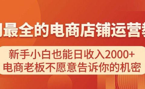 电商店铺运营教学，新手小白也能日收入2000+，电商老板不愿意告诉你的机密