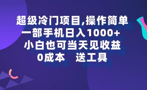 超级冷门项目,操作简单,一部手机轻松日入1000+,小白也可当天看见收益