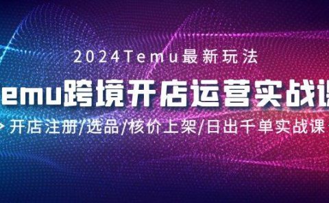 2024Temu跨境开店运营实战课,开店注册/选品/核价上架/日出千单实战课