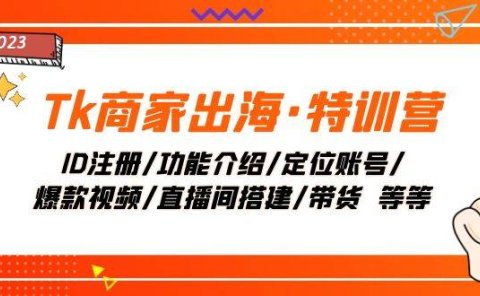Tk商家出海·特训营:ID注册/功能介绍/定位账号/爆款视频/直播间搭建/带货