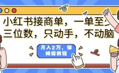 小红书商单项目,一单最少三位数,只动手不动,脑月入2万,看完就能上手,详细教程。