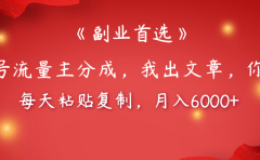 【副业首选】公众号流量主分成,我出文章,你发布,每天粘贴复制,月入6000+
