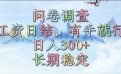 问卷调查,工资日结,有手就行,日入300+,长期稳定