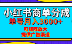 小红书商单分成计划,每天5分钟,有人单号月入3000+,可矩阵放大,长期稳定的蓝海项目