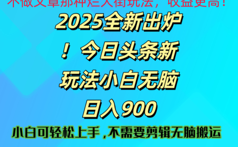 2025 全新出炉!今日头条视频赛道的掘金玩法,副业兼职日赚 900 +