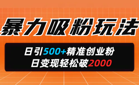 暴力吸粉玩法，日引500+精准创业粉，日变现轻松破2000