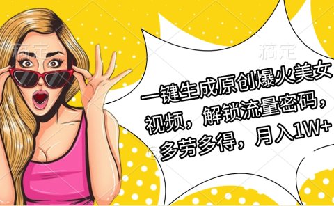 一键生成原创爆火美女视频,解锁流量密码,多劳多得,月入1W+