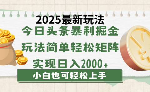 今日头条2025最新玩法,思路简单,复制粘贴,轻松实现矩阵日入2000+