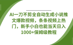 AI一刀不剪全自动生成小说推文爆款视频,条条视频上热门,新手小白也能当天日入1000+保姆级教程