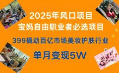 399撬动百亿市场美妆护肤行业,2025年风口项目,宝妈,自由职业者必选项目