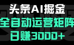 头条平台AI掘金术:全自动运营矩阵号(次日见收益),日赚3000+