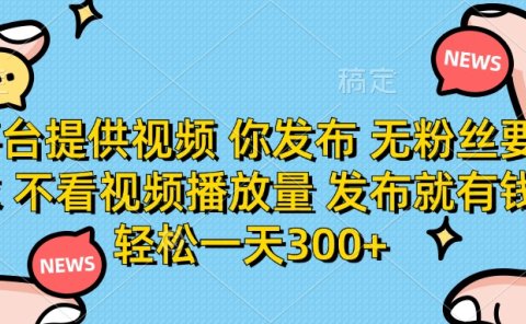 平台提供视频,你发布 无粉丝要求,不看视频播放量,发布就有钱,轻松一天300+