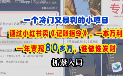 一个冷门又暴利的小项目,通过小红书卖《记账指令》,一本万利,一年变现80多万,谁做谁发财
