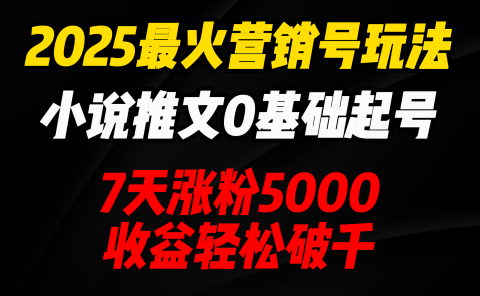 2025最火营销号玩法:小说推文0基础起号,7天涨粉5000,收益轻松破千!