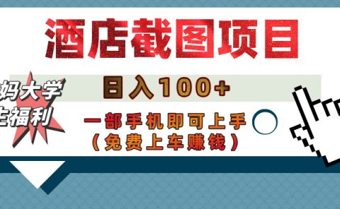 【宝妈大学生福利】酒店截图项目,日入100+,一部手机即可上手(免费上车赚钱)