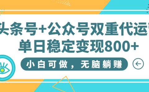 头条号+公众号双重代运营,小白可做,无脑躺赚,单日稳定变现800+