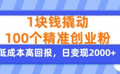 1块钱撬动100个精准创业粉,单人单日引流500+创业粉,日变现2000+