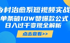 乡村治愈系短视频实战,单条破10W赞爆款公式,日入过千变现全解析