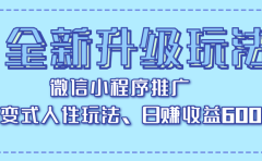 全新升级玩法,微信小程序推广,裂变式人性玩法,日赚收益600+