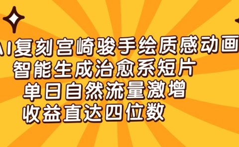 AI复刻宫崎骏手绘质感动画,智能生成治愈系短片,单日自然流量激增,收益直达四位数