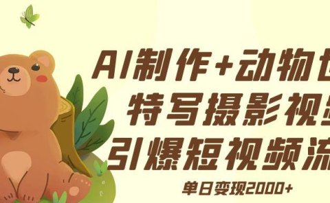 AI制作动物世界特写摄影视频+引爆短视频流量+单日变现2000+