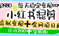 价值3980的小红书混剪, 虚拟变现 +全网项目库 , 日引200+宝妈创业粉,每天稳定四位数变现