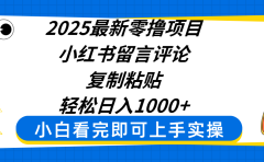 2025最新零撸项目,小红书留言评论,复制粘贴即可赚钱,轻松日入1000+