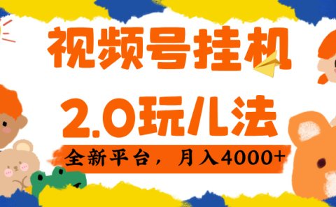 视频 号挂机 2.0 玩儿法, 全新平 台, 月入 4000+