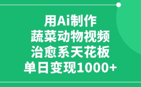 用Ai制作蔬菜动物视频,单日变现1000+,治愈系天花板