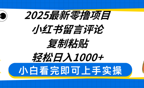 2025最新零撸项目,小红书留言评论,复制粘贴即可赚钱,轻松日入1000+