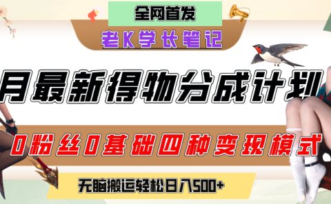 6月份最新得物创作者分成计划2.0玩法,0粉丝0基础四种模式变现,官方大额流量扶持,从隐蔽渠道无脑搬运,日入200+,熟练后轻松月入过万