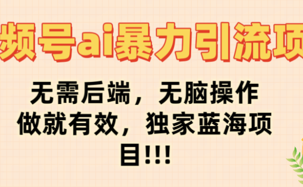 视频号ai暴力引流项目，无需后端，无脑操作，做就有效，独家蓝海项目!!!
