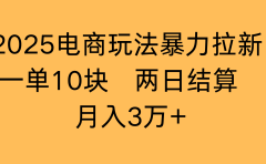 2025电商玩法暴力拉新一单10块 两日结算月入3万+