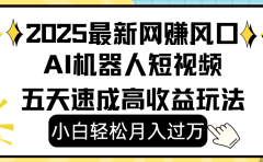 2025最新网赚变现风口,Ai 机器人短视频,小白轻松月入过万,五天速成高收益玩法