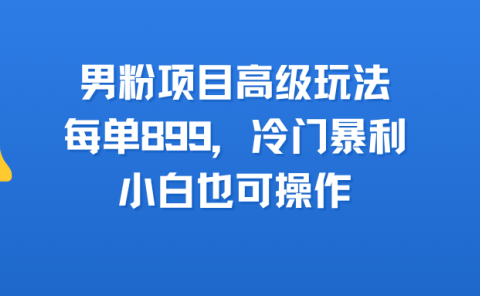 男粉项目高级玩法,每单899,冷门暴利,小白也可操作
