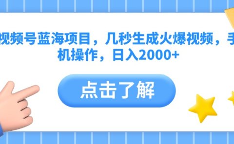 视频号蓝海项目,几秒生成火爆视频,手机操作,日入2000+vv