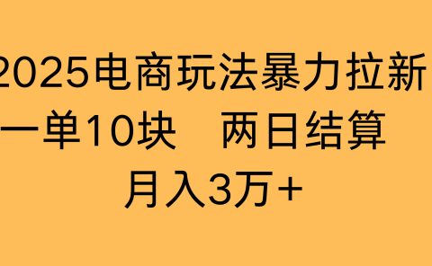 2025电商玩法暴力拉新一单10块 两日结算月入3万+