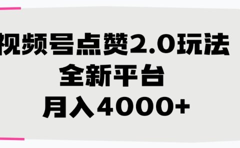 视频号点赞2.0玩法,月入4000+,全新平台