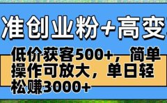 精准创业粉+高变现:低价获客500+,简单操作可放大,单日轻松赚3000+