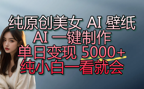 纯原创美女 AI 壁纸玩法,AI 一键制作,单日变现 5000+,纯小白一看就会