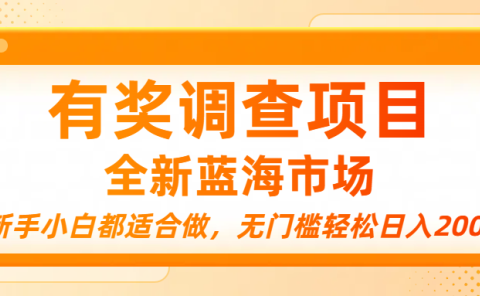 有奖调查项目,全新蓝海市场,新手小白都适合做,无门槛轻松日入200+