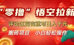 “零撸”悟空拉新玩法，评论区留言就可日入千元