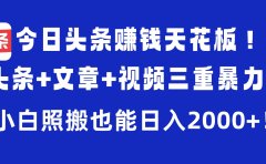 今日头条赚钱天花板!微头条+文章+视频三重暴力玩法,小白照搬也能日入2000+