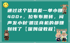 通过这个信息差一单小赚400+,拉布布搬砖,闷声发小财,抓住商机的都赚到钱了【保姆级教程】
